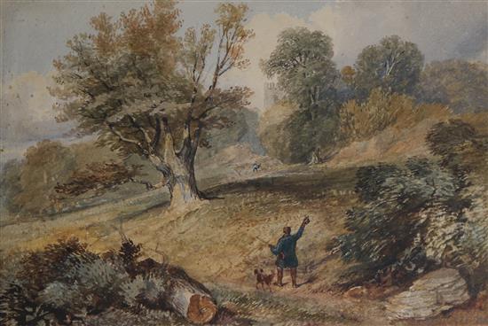 David Cox, watercolour, sportsman in a landscape, signed and dated 1848, 25 x 36cm